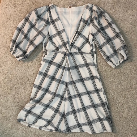 FREE PEOPLE Miss Molly Grid Plaid Puff Sleeve Mini Dress 0 new without tags - Picture 4 of 5